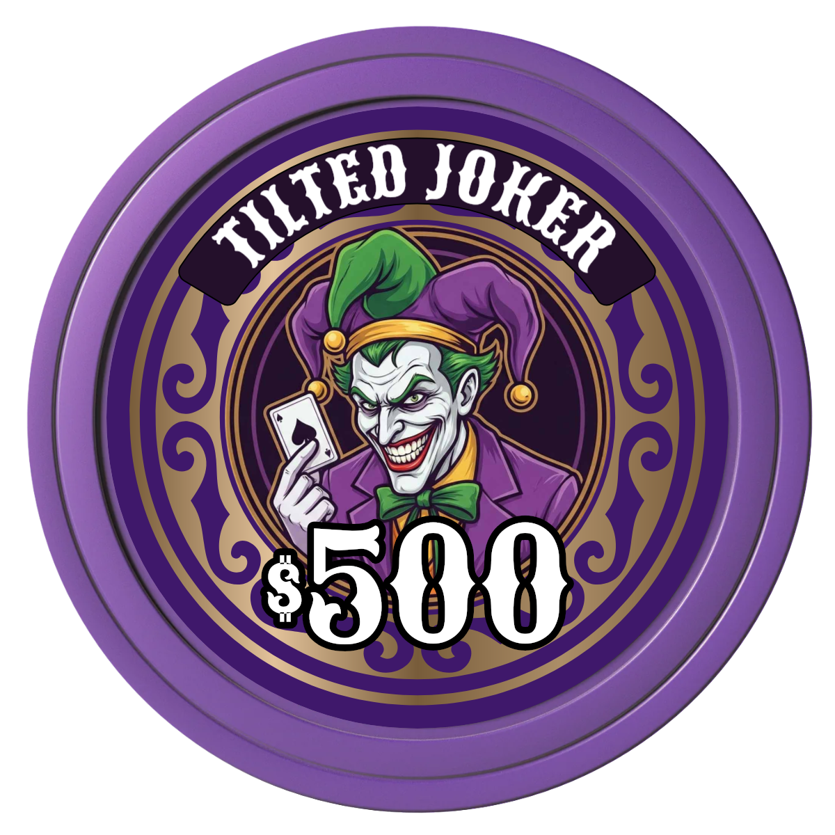 Tilted Joker Composite Poker Chips - Purple / Solid - Front