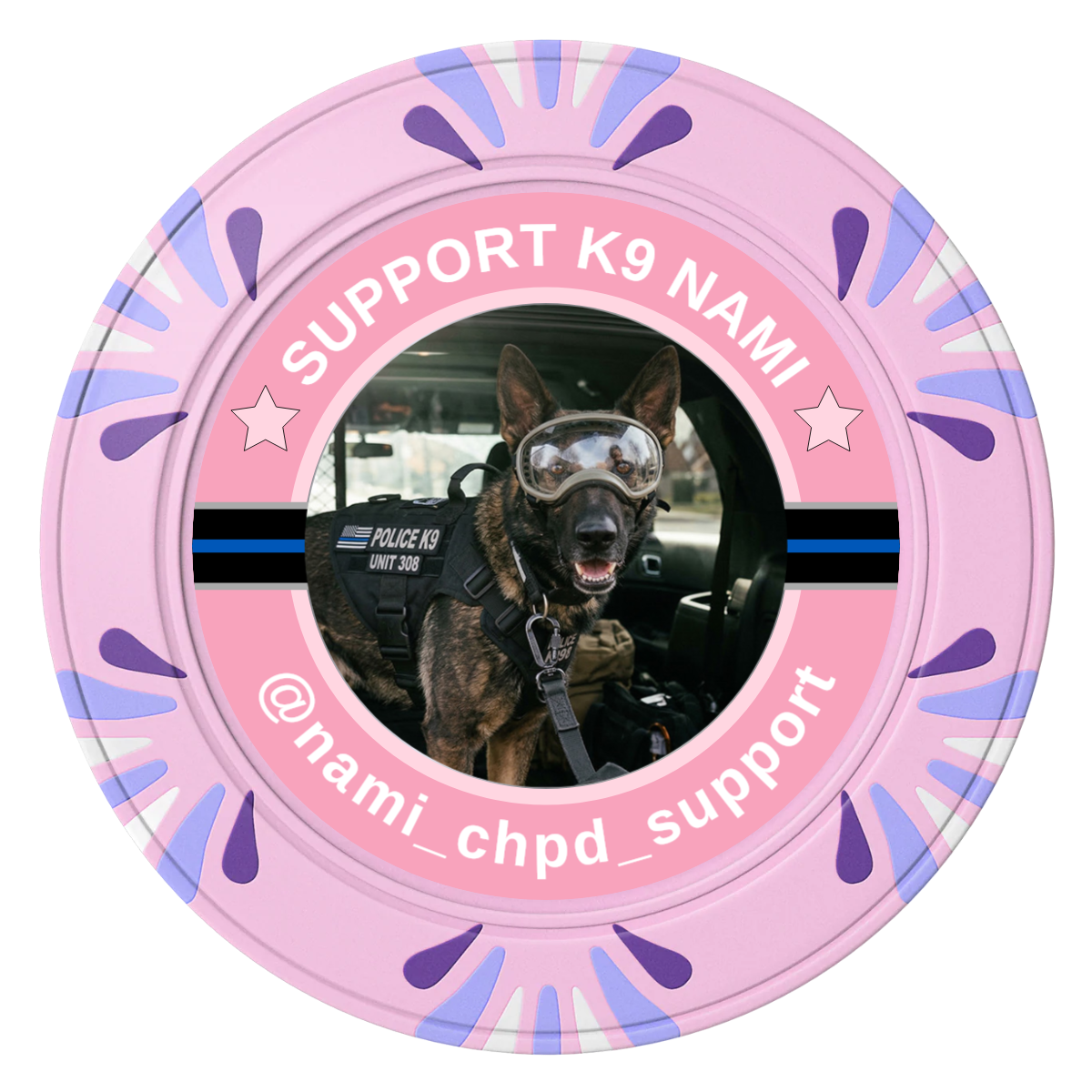 Police Department K9 #02 Clay Poker Chips - Pink / Macau / 40mm - Front