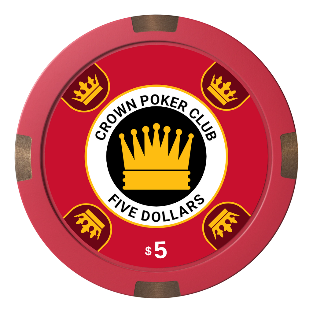 Crown Card Room Composite & Metal Hybrid Poker Chips - Red - Front