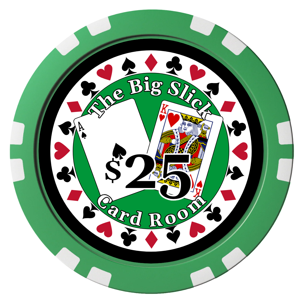 AK Big Slick Composite Poker Chips - Green / Double Stripe - Front