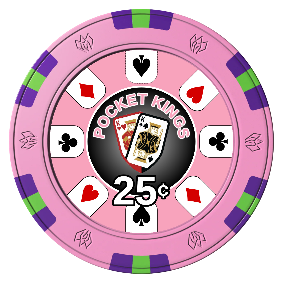 Pocket Kings Clay Poker Chips - Pink / 6 Spot Gem / 43mm - Front