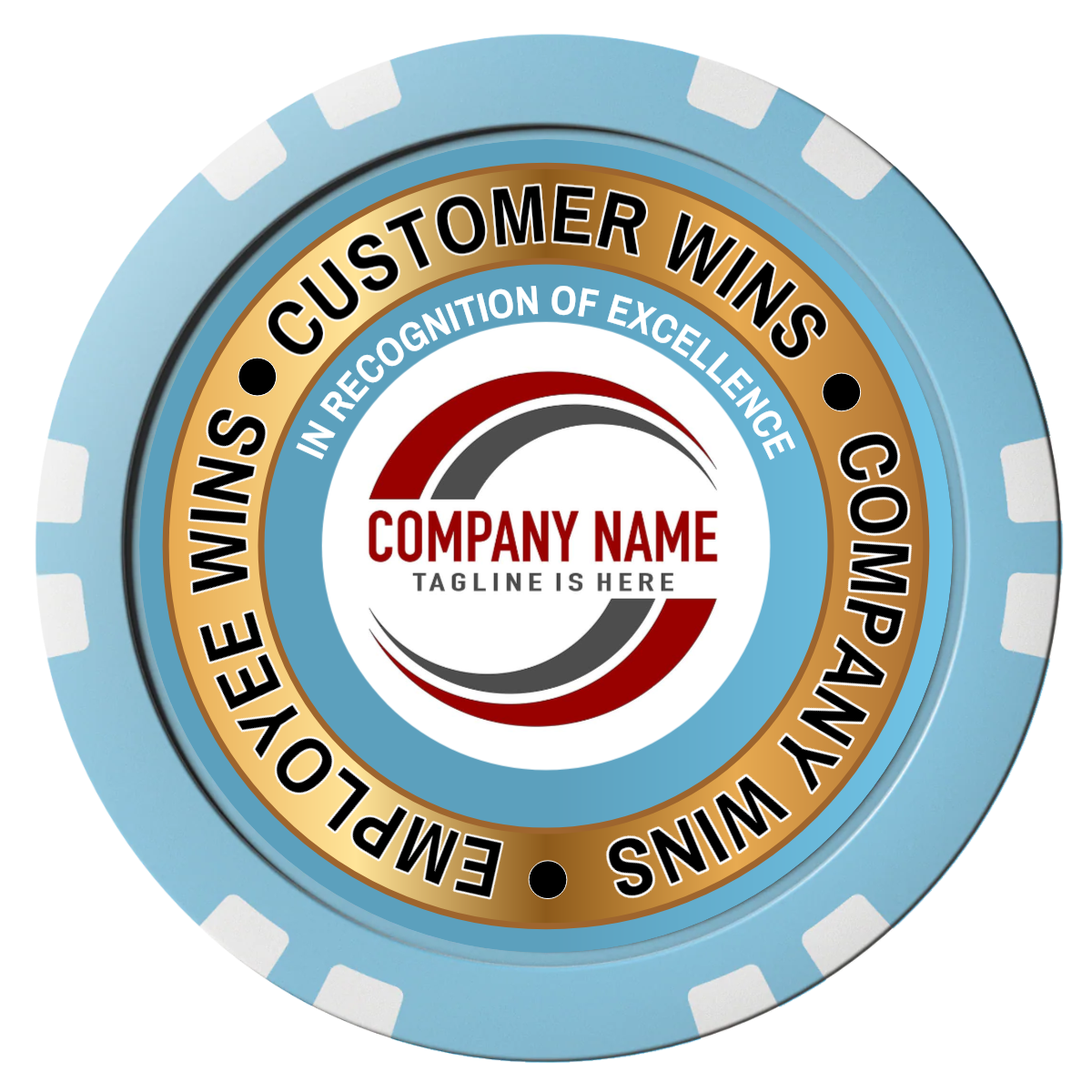 Gold Standard Composite Poker Chips - Light Blue / Double Stripe - Front