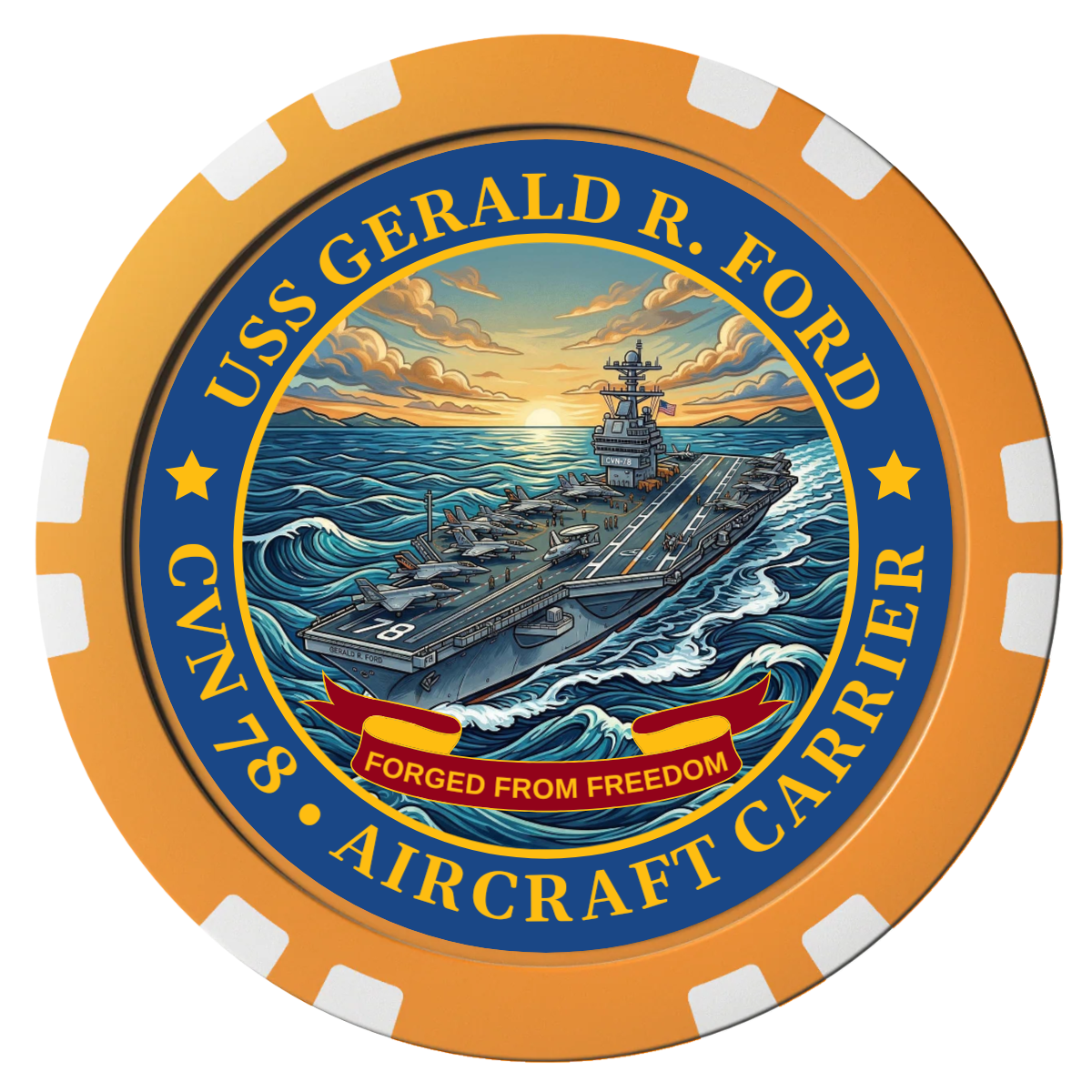 Navy USS Gerald Ford Composite Poker Chips - Orange / Double Stripe - Front
