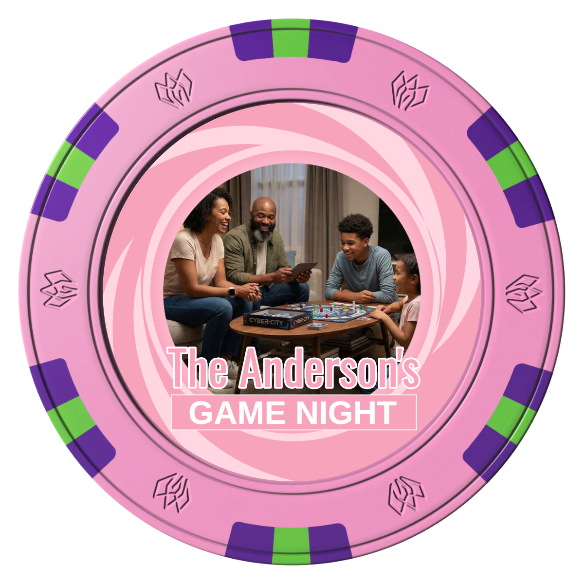 Anderson's Game Night Clay Poker Chips - Pink / 6 Spot Gem / 43mm - Front