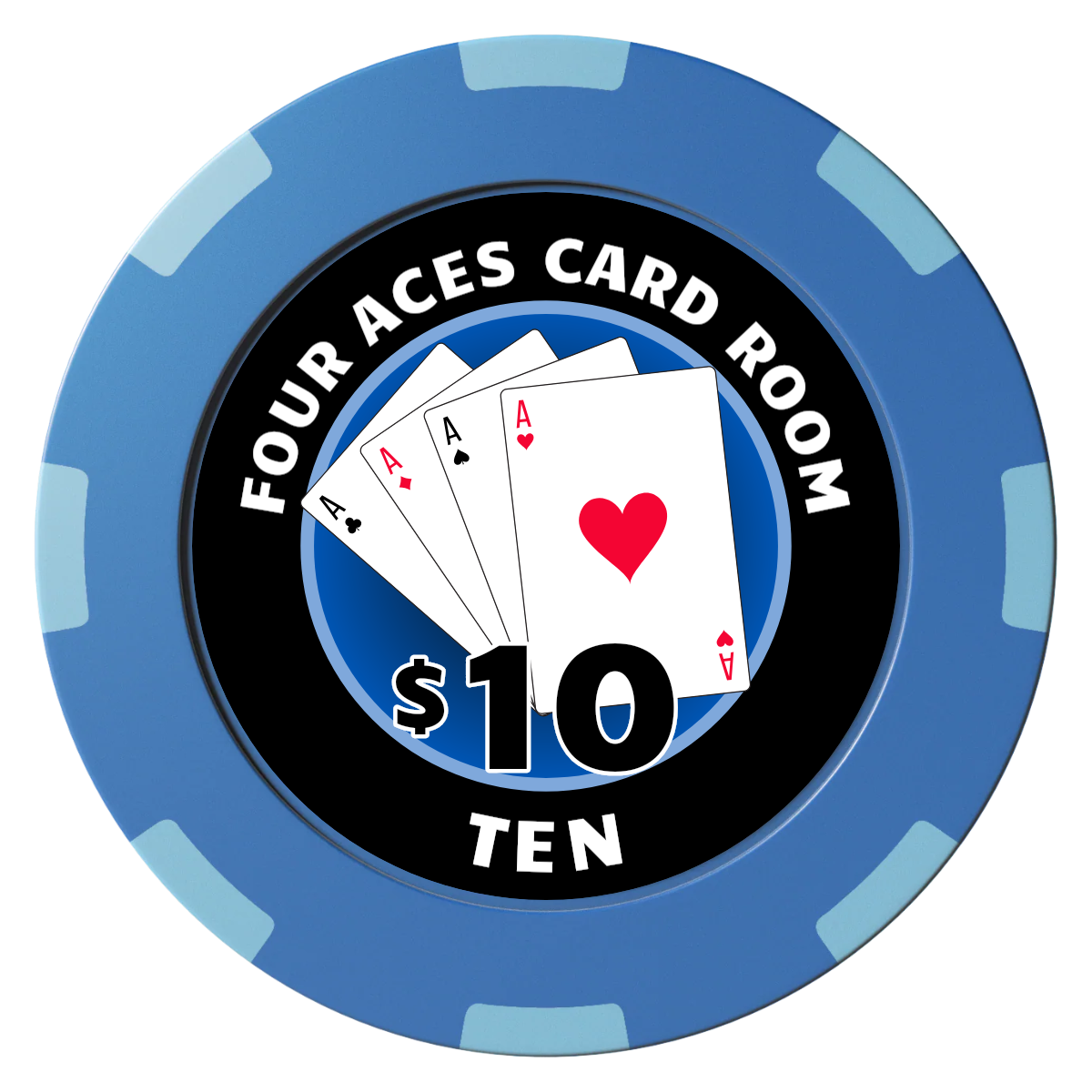 4 Aces Poker Room Clay Poker Chips - Blue / 8 Spot (2 Tone) / 40mm - Front