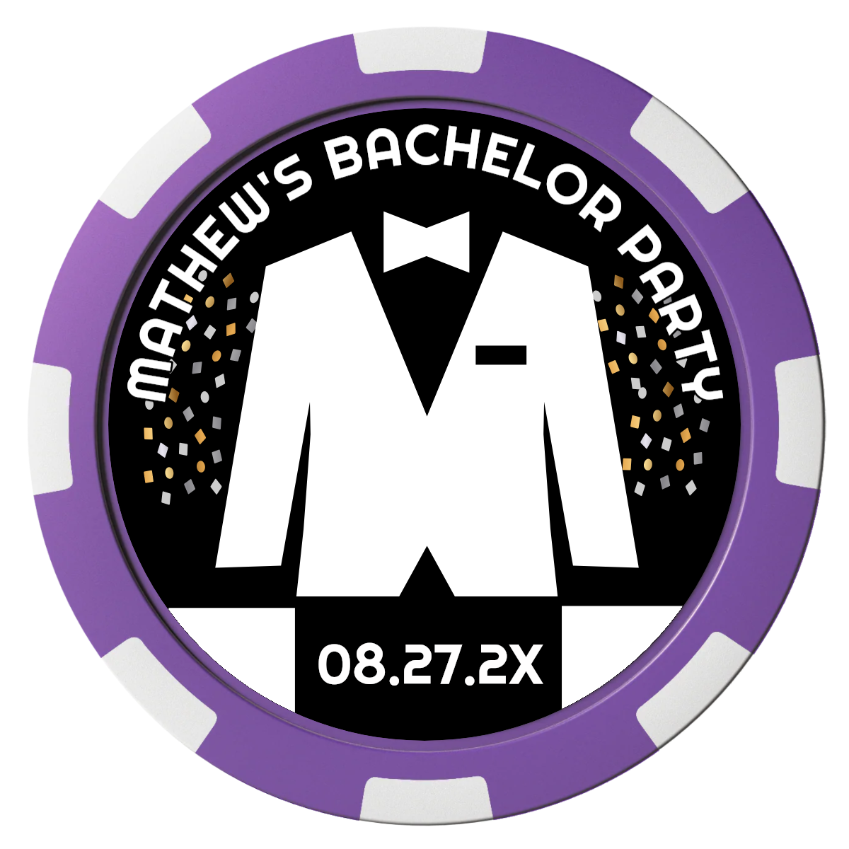 Bachelor No More Bowtie Composite Poker Chips - Purple / 8 Spot - Front