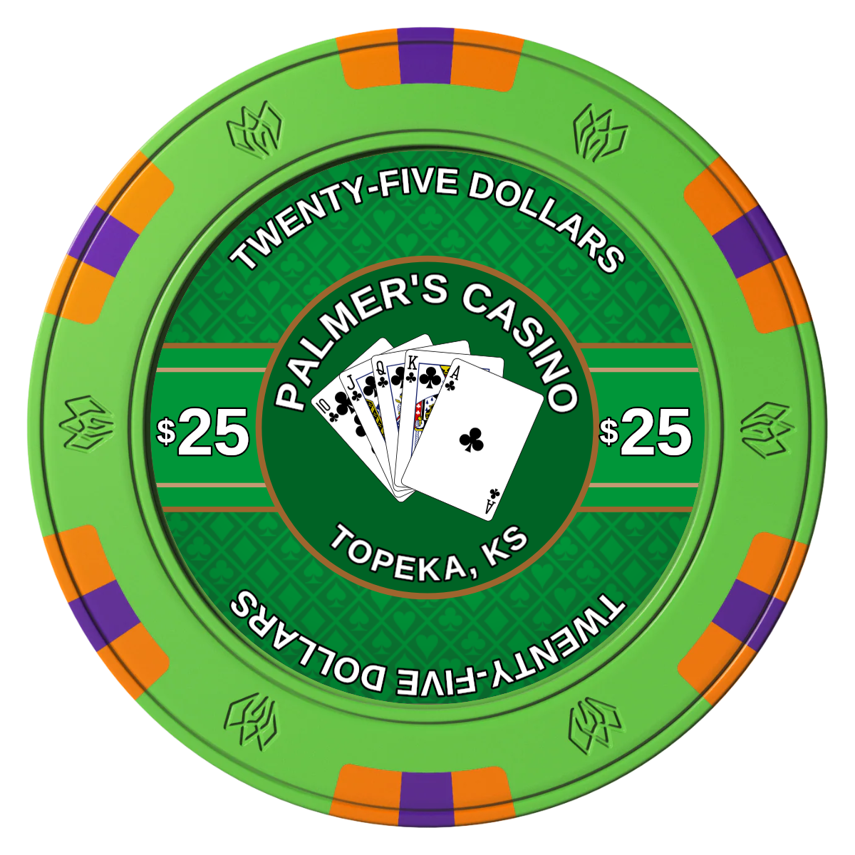 Palmer's Casino Clay Poker Chips - Green / 6 Spot Gem / 40mm - Back