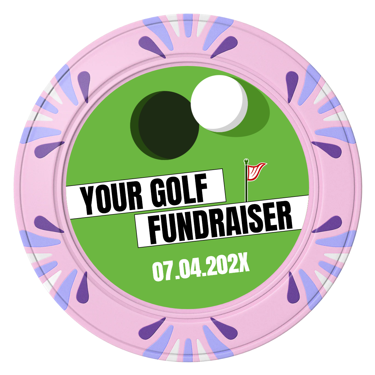 Putting Around Tournament Clay Poker Chips - Pink / Macau / 40mm - Front