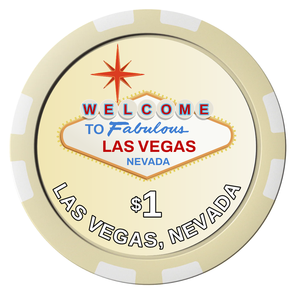 Vegas Sign Composite Poker Chips - Ivory / 8 Stripe - Front