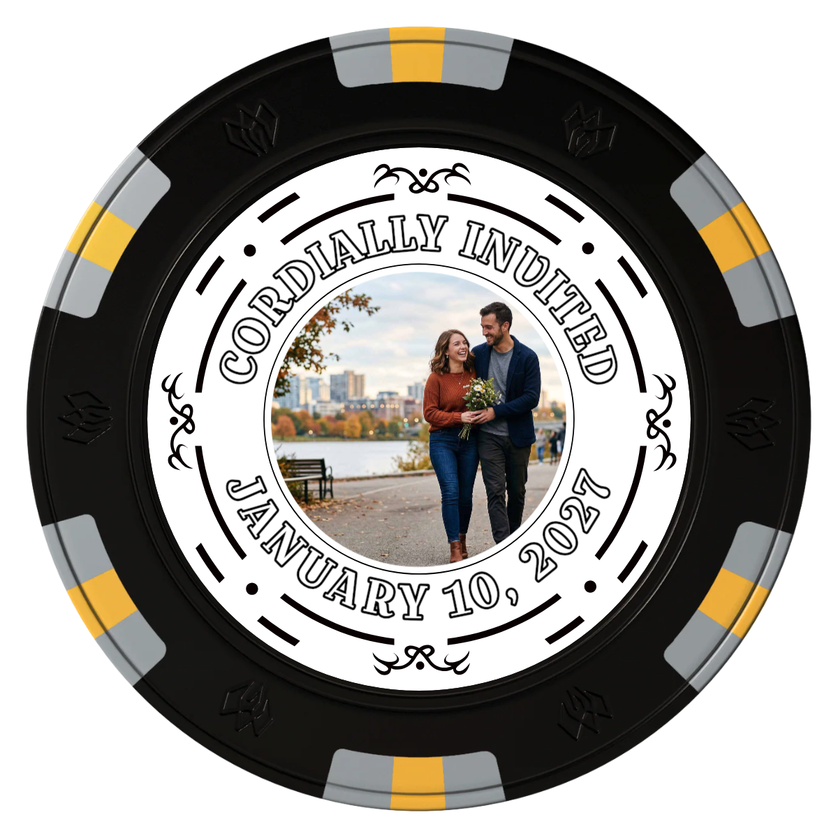 Save the Date Element Clay Poker Chips - Black / 6 Spot Gem / 40mm - Front