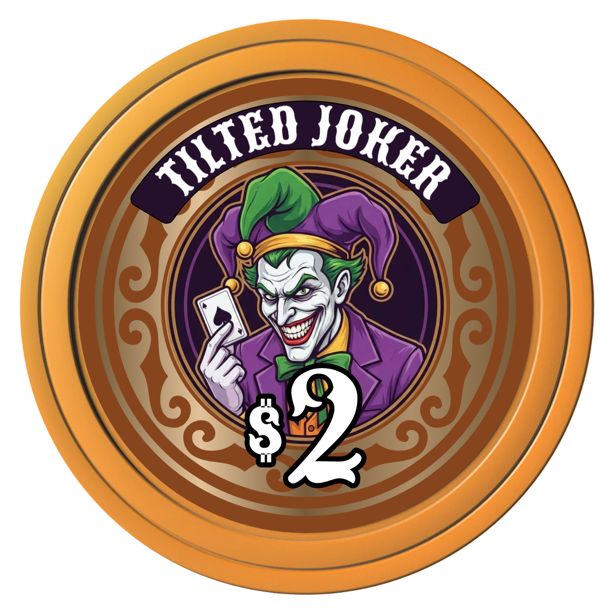 Tilted Joker Composite Poker Chips - Orange / Solid - Front