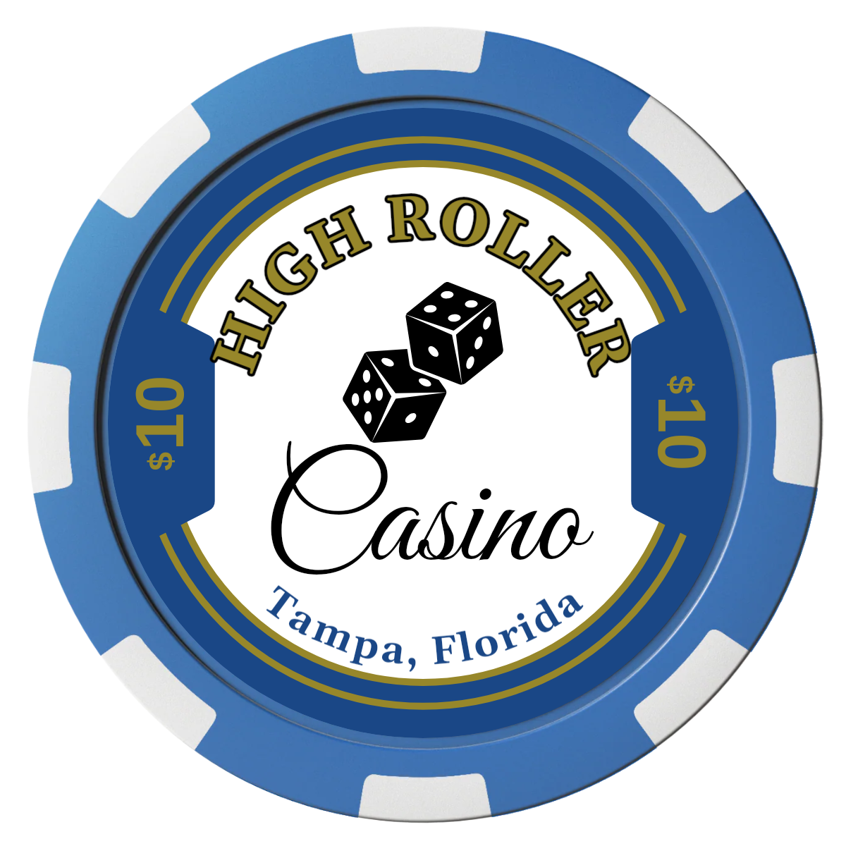 High Roller Casino Composite Poker Chips - Blue / 8 Spot - Front