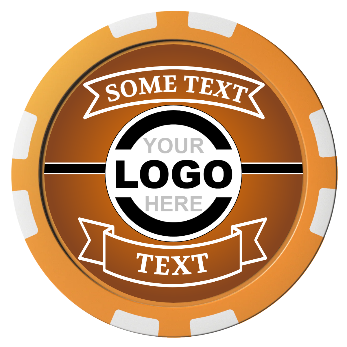 Double Banner Composite Poker Chips - Orange / 8 Stripe - Front