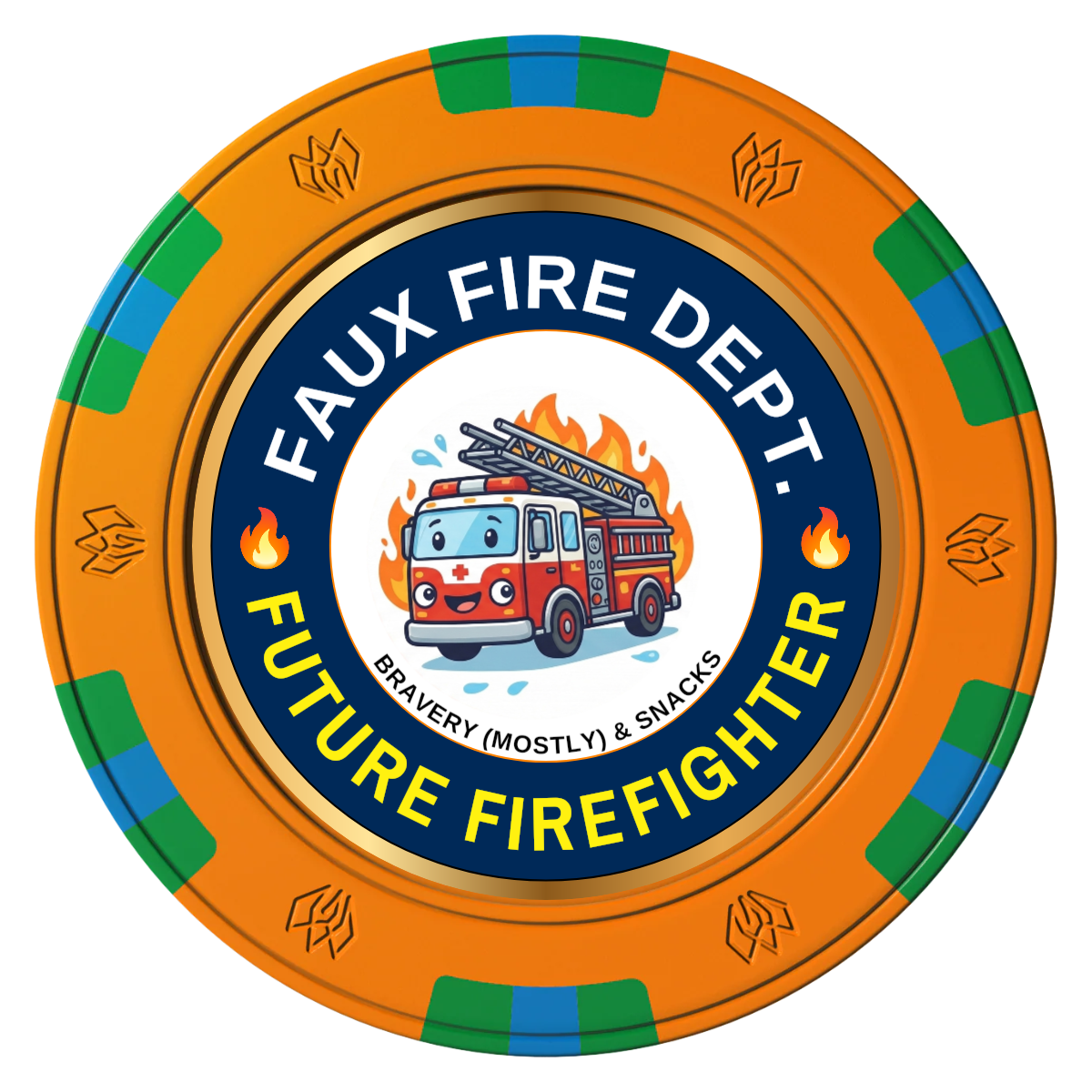 Future Firefighter Clay Poker Chips - Orange / 6 Spot Gem / 43mm - Front