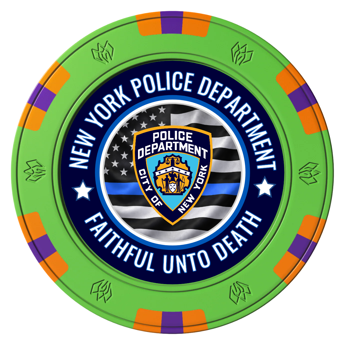 NYPD Safe and Fair Clay Poker Chips - Green / 6 Spot Gem / 40mm - Front