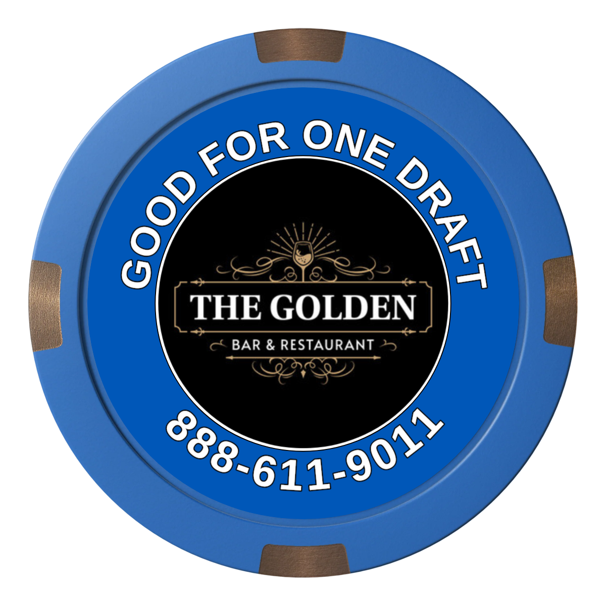 Branded Logo Bar Drink Token Composite & Metal Hybrid Poker Chips - Blue / 4 Spot - Front