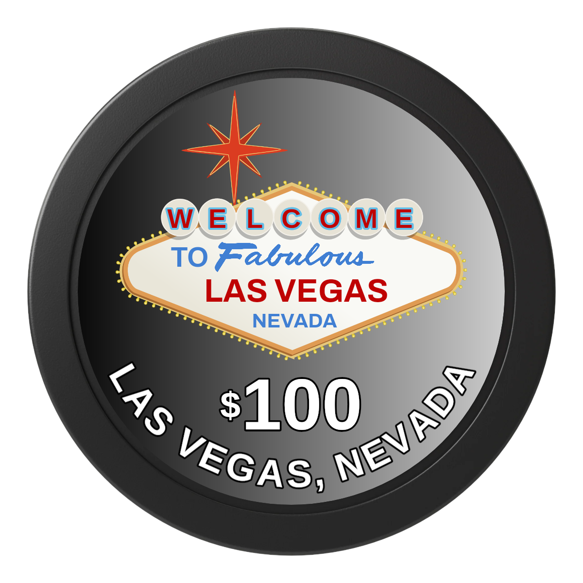 Vegas Sign 2" Oversized Poker Chip - Custom Dealer Button & Card Protector - Black - Front