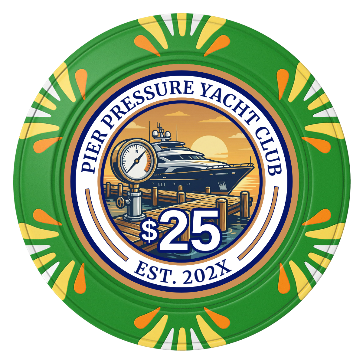 Anchor Down Card Room Clay Poker Chips - Green / Macau / 40mm - Front