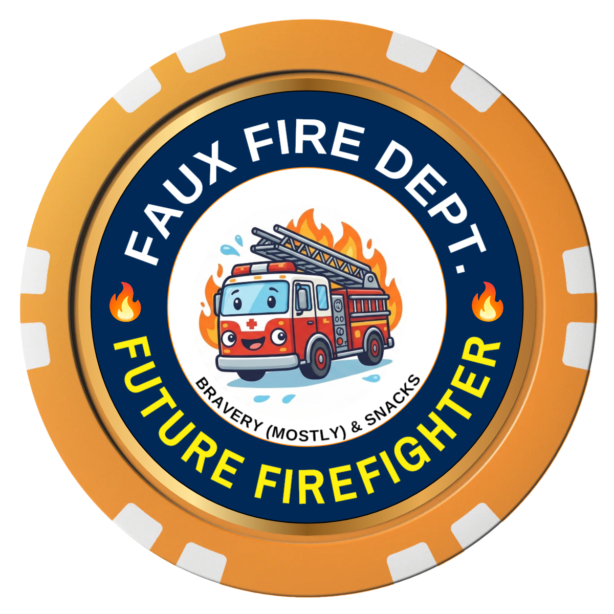 Future Firefighter Composite Poker Chips - Orange / Double Stripe - Front