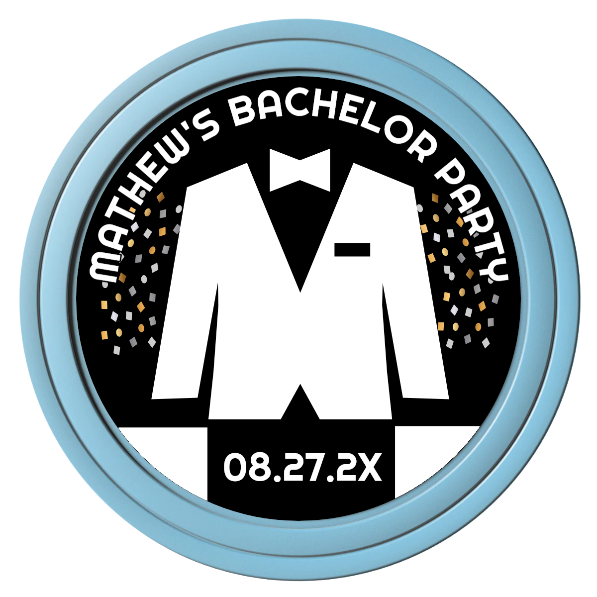 Bachelor No More Bowtie Composite Poker Chips - Light Blue / Solid - Front