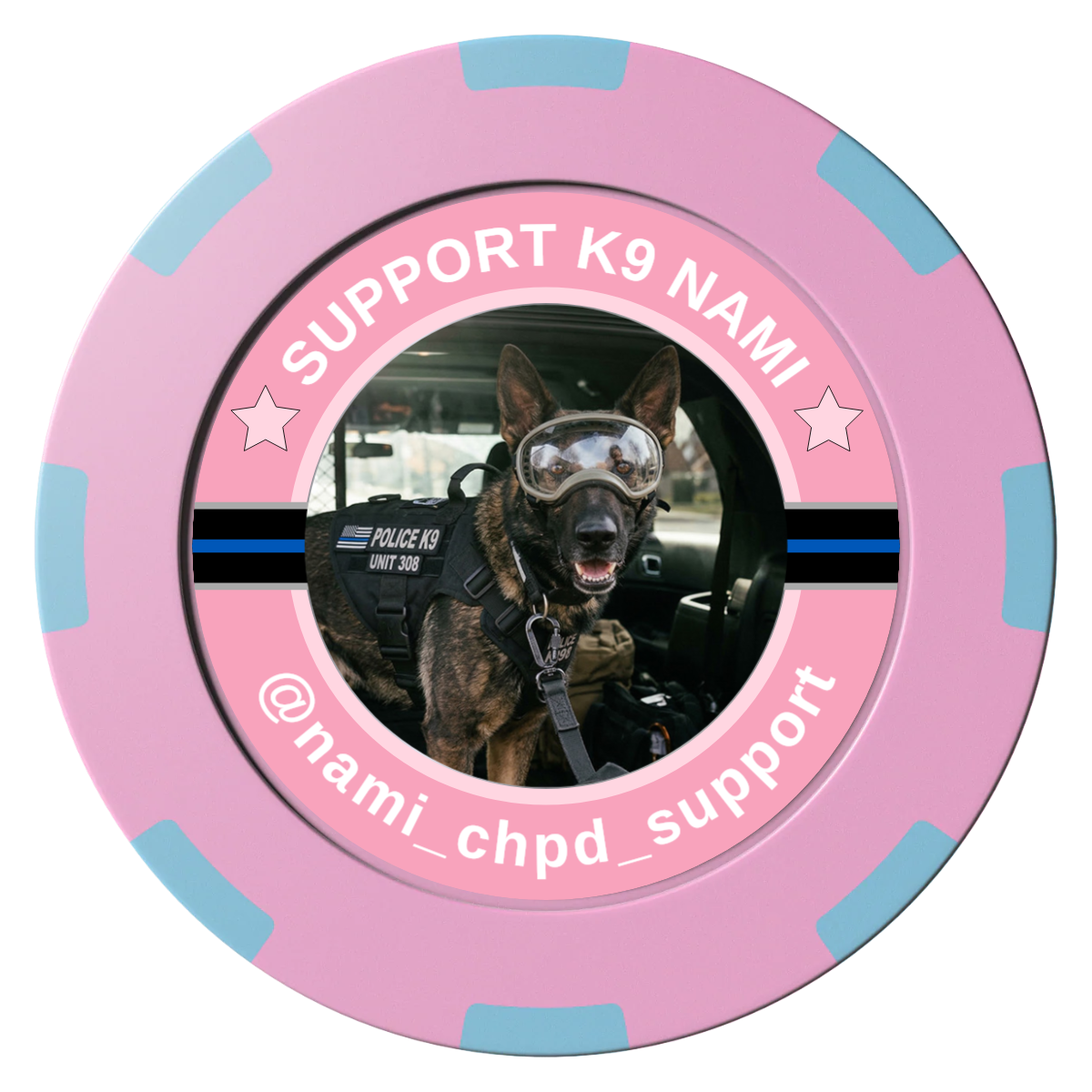 Police Department K9 #02 Clay Poker Chips - Pink / 8 Spot (2 Tone) / 40mm - Front