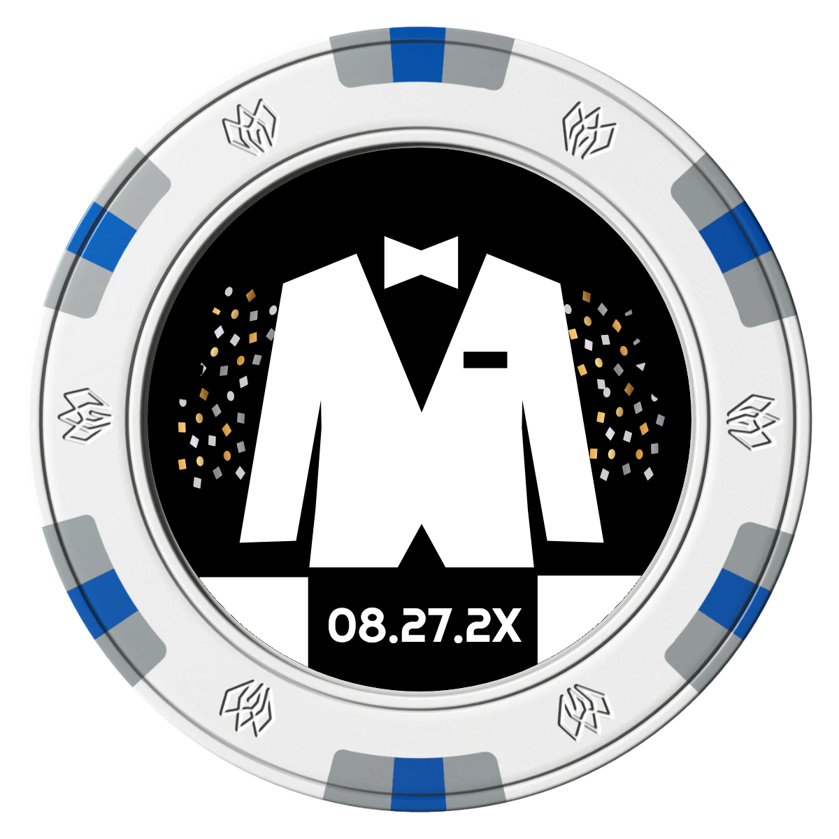 Bachelor No More Bowtie Clay Poker Chips - White / 6 Spot Gem / 40mm - Front
