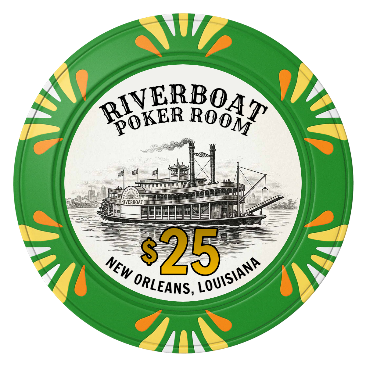Riverboat Poker Room Clay Poker Chips - Green / Macau / 40mm - Front