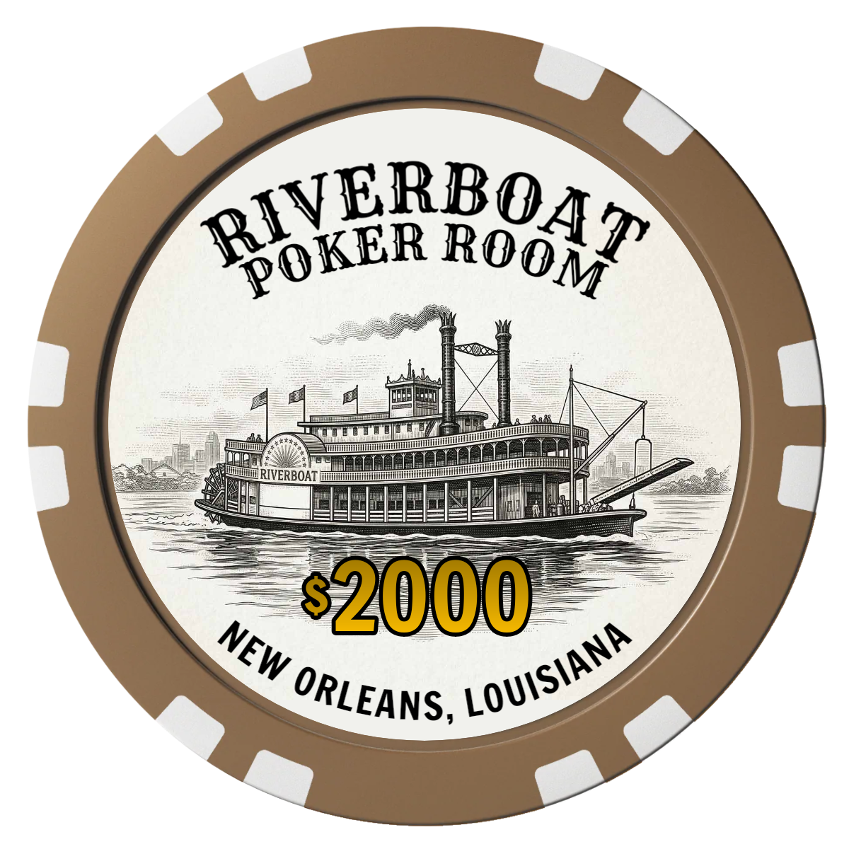 Riverboat Poker Room Composite Poker Chips - Brown / Double Stripe - Front