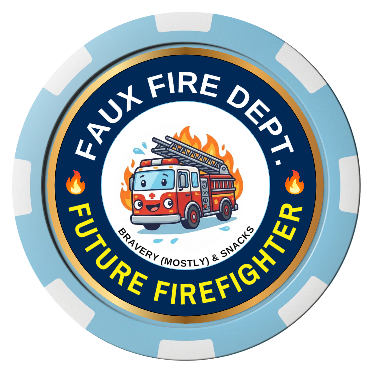 Future Firefighter Composite Poker Chips - Light Blue / 8 Spot - Front