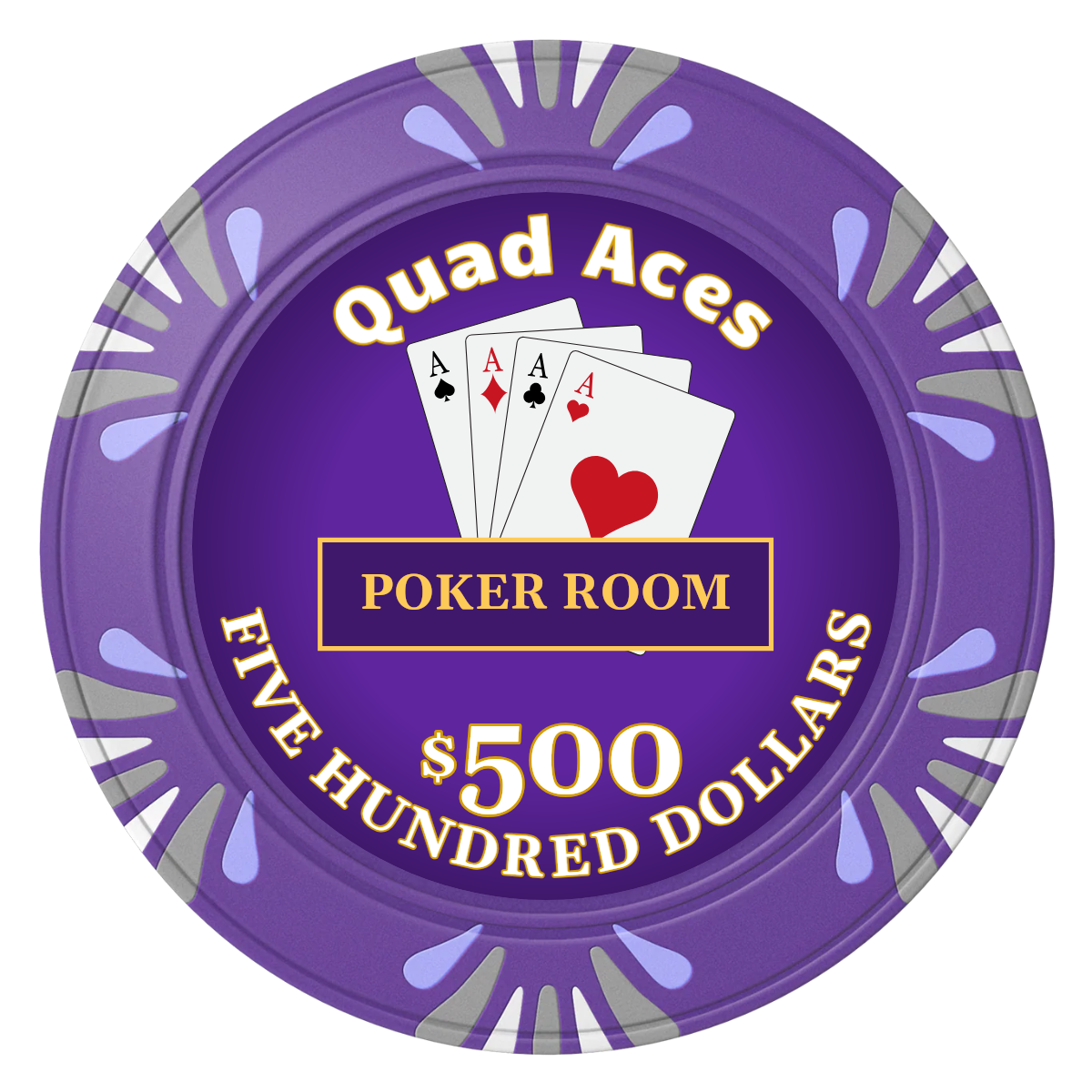 Quad Aces Clay Poker Chips - Purple / Macau / 40mm - Front