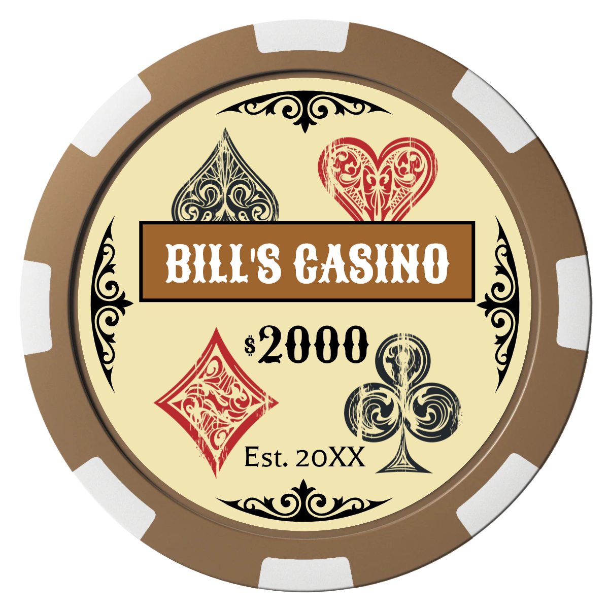 Vintage Four Suits Composite Poker Chips - Brown / 8 Spot - Front