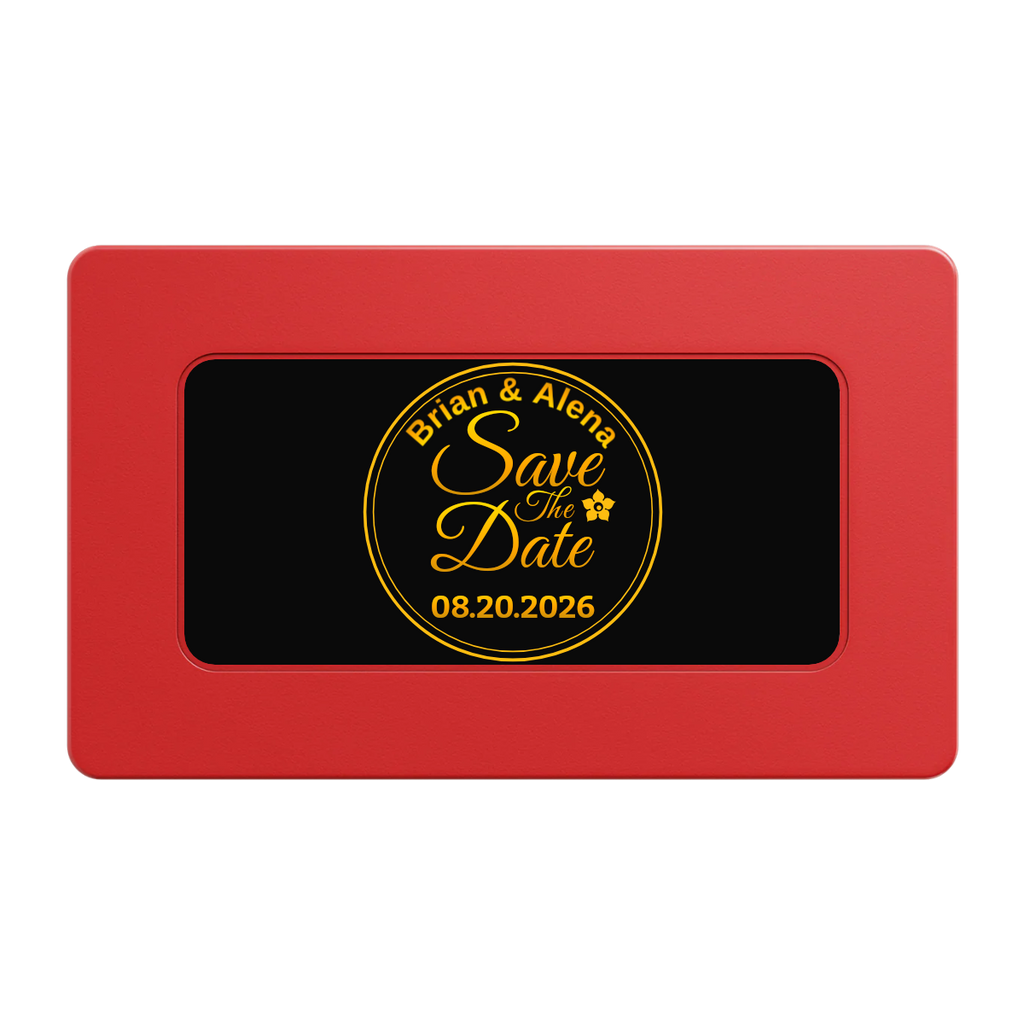 Save the Date Text Rectangular Poker Chip Plaques - Red - Front