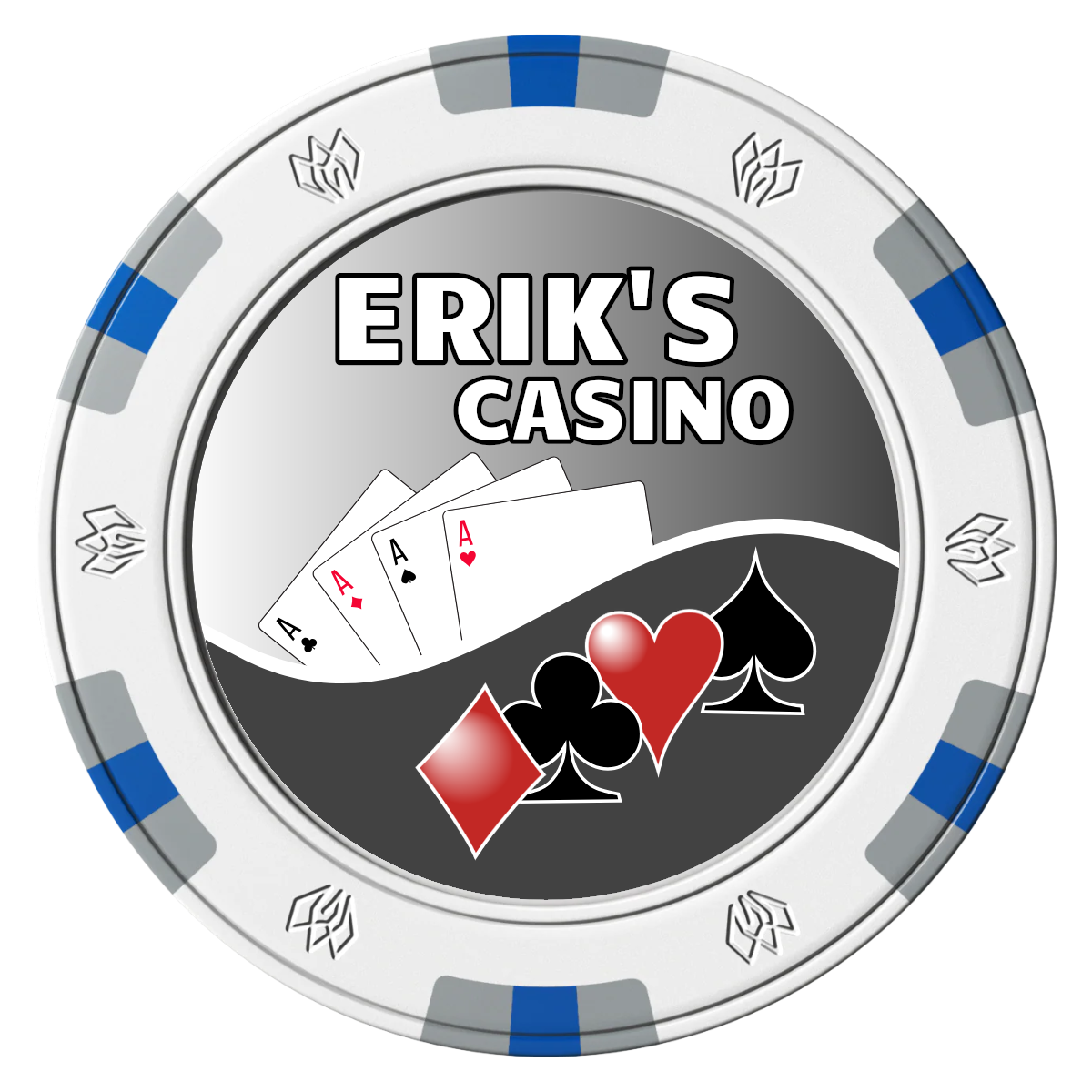 Erik's Casino Clay Poker Chips - White / 6 Spot Gem / 40mm - Front