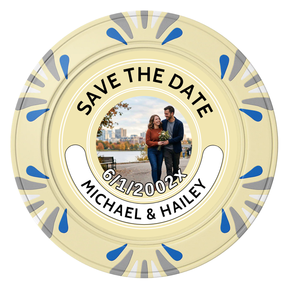 Save the Date Photo QR Code Clay Poker Chips - Ivory / Macau / 40mm - Front