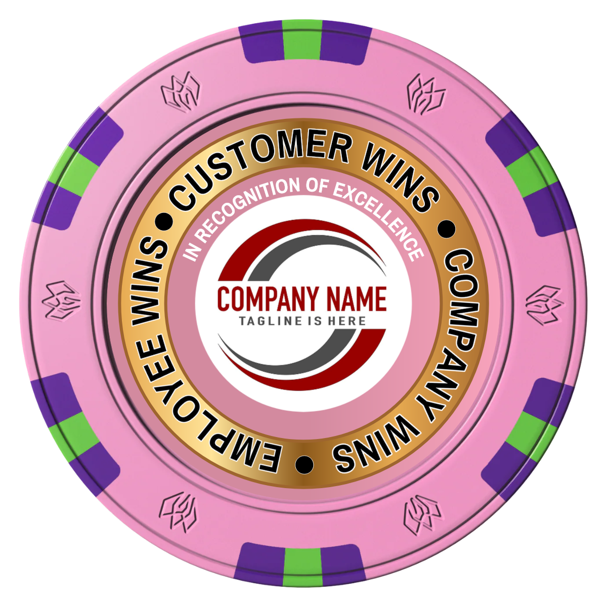 Gold Standard Clay Poker Chips - Pink / 6 Spot Gem / 40mm - Front