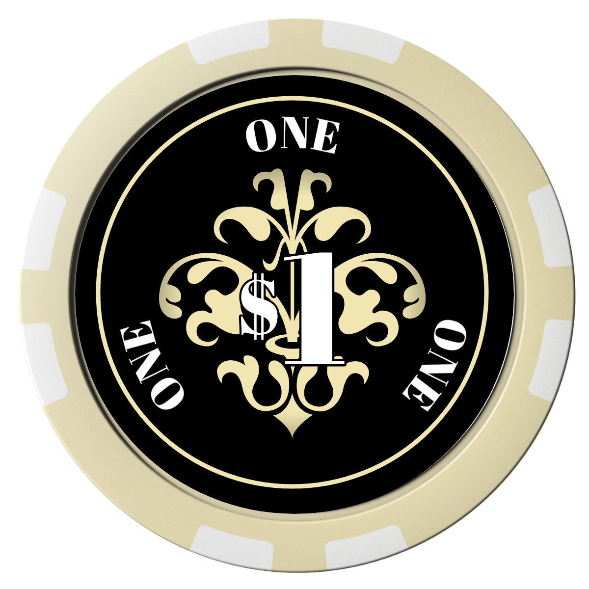 Gothic Revival Composite Poker Chips - Ivory / 8 Stripe - Front