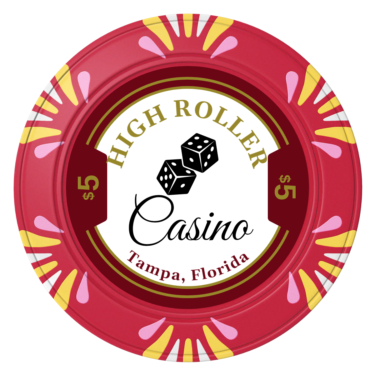 High Roller Casino Clay Poker Chips - Red / Macau / 40mm - Front