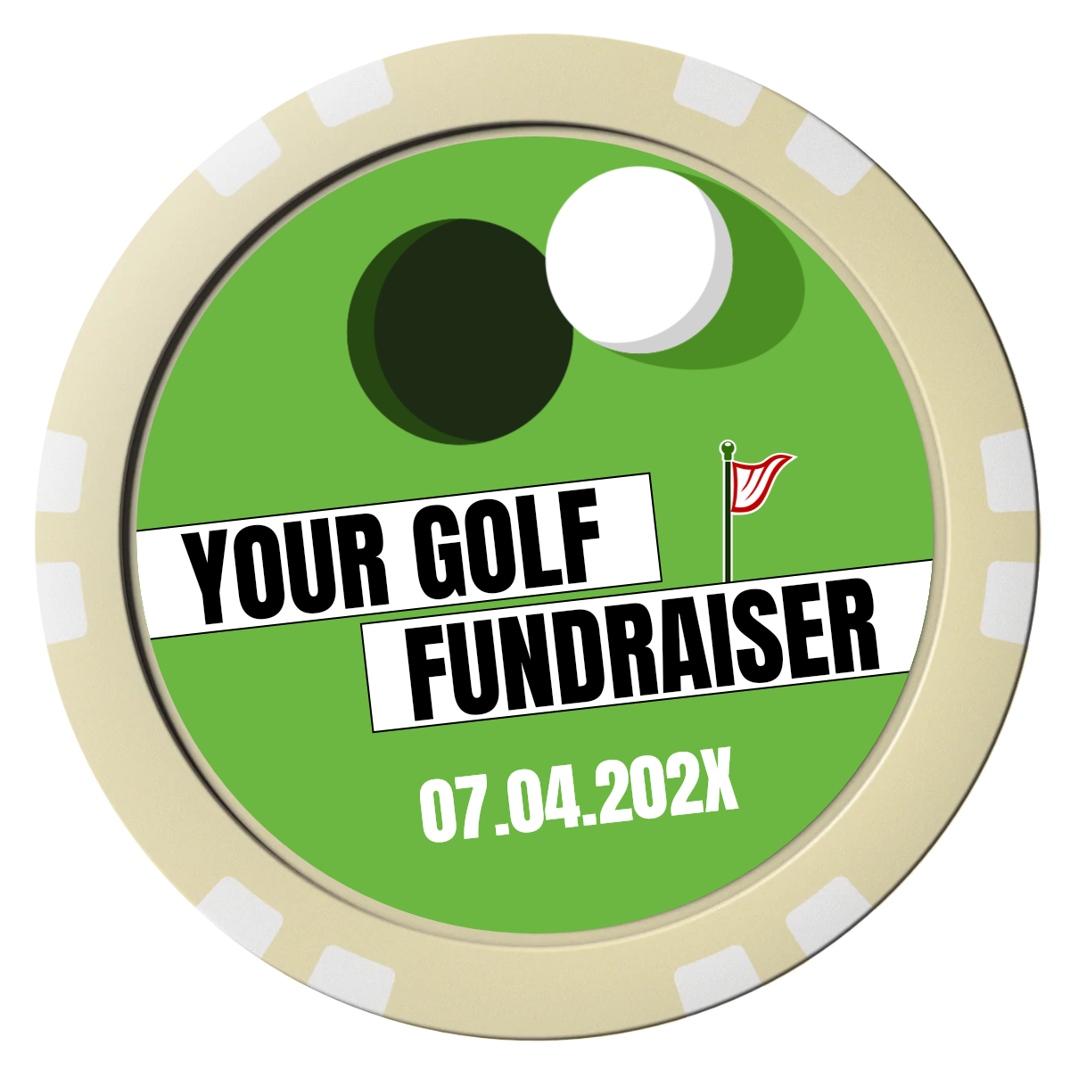 Putting Around Tournament Composite Poker Chips - Ivory / Double Stripe - Front