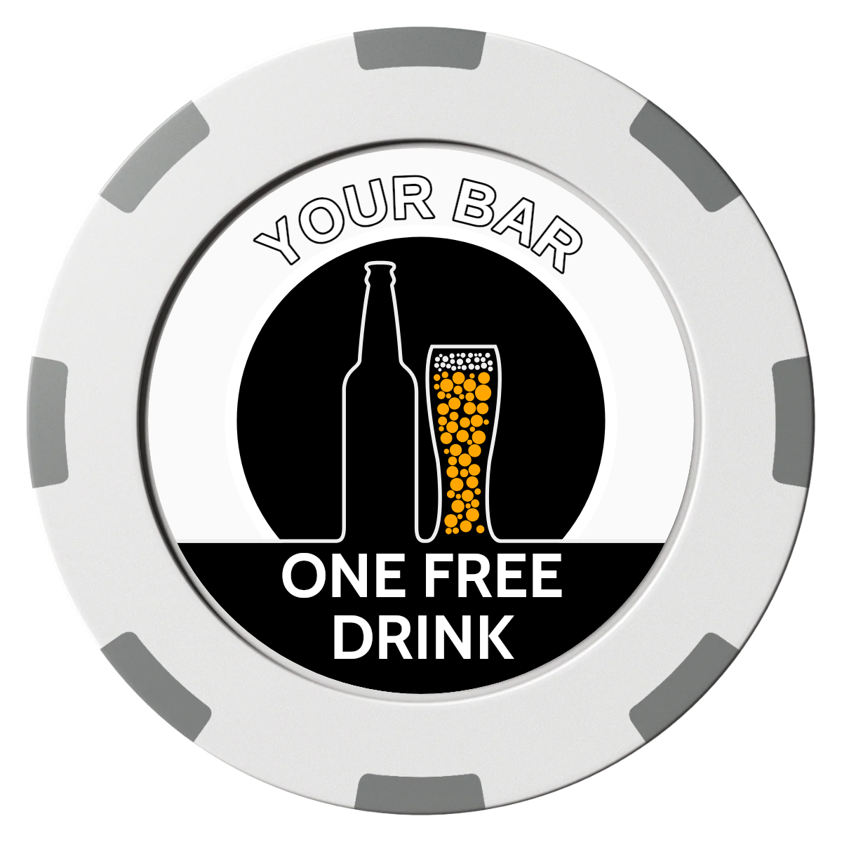 Beer and Glass Clay Poker Chips - White / 8 Spot (2 Tone) / 40mm - Front