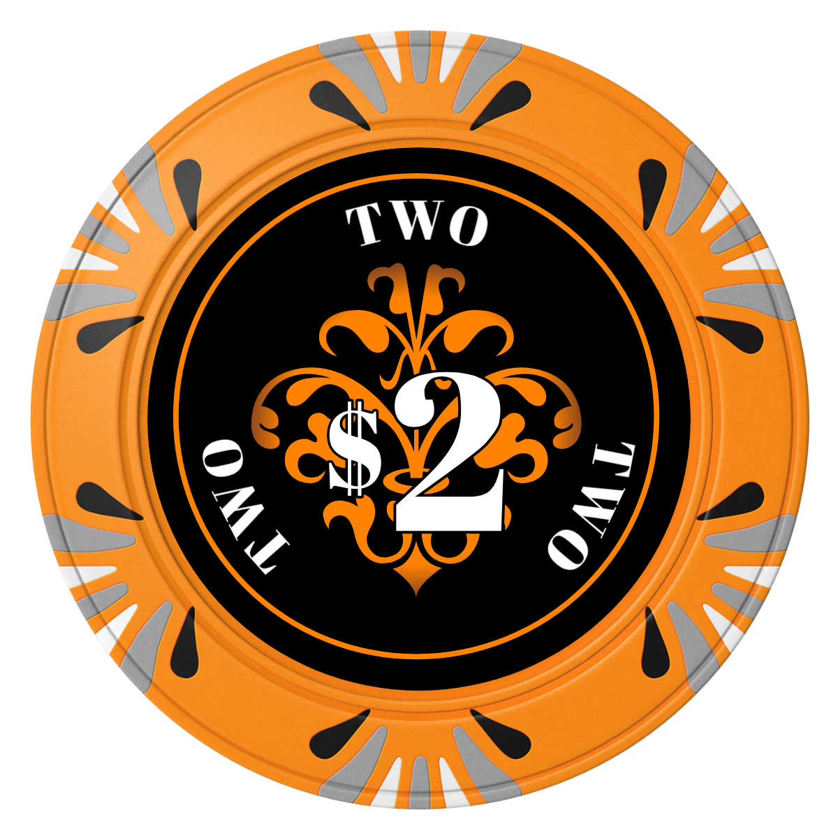 Gothic Revival Clay Poker Chips - Orange / Macau / 40mm - Front