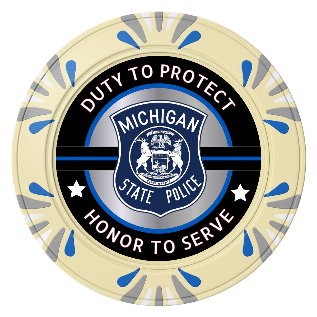Police Department #01 Clay Poker Chips - Ivory / Macau / 40mm - Front