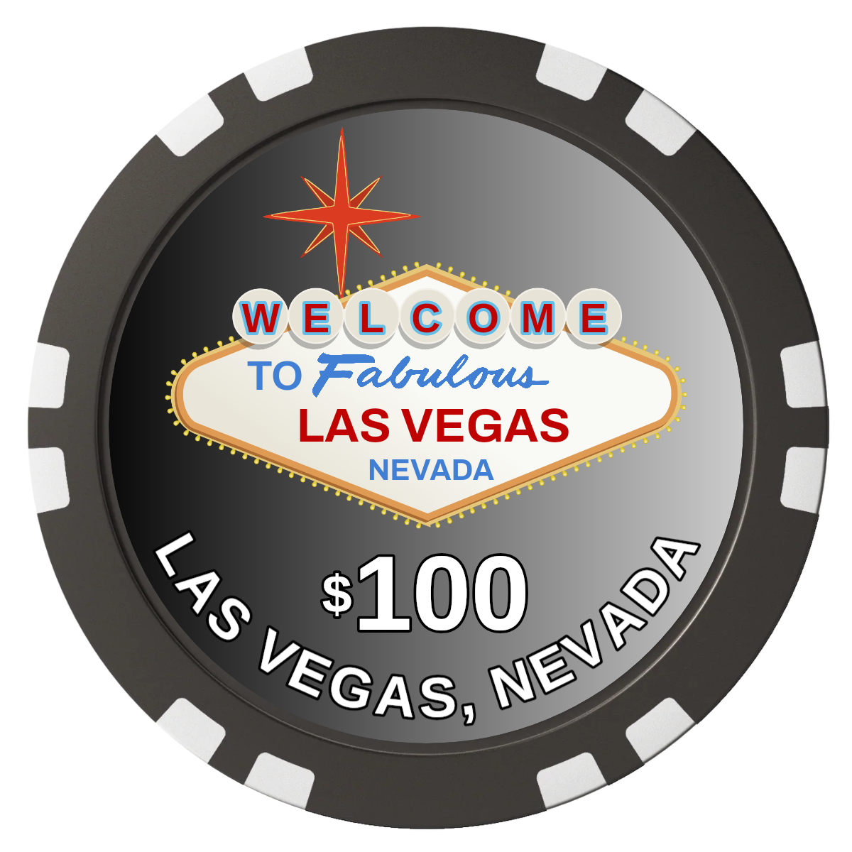 Vegas Sign Composite Poker Chips - Black / Double Stripe - Back
