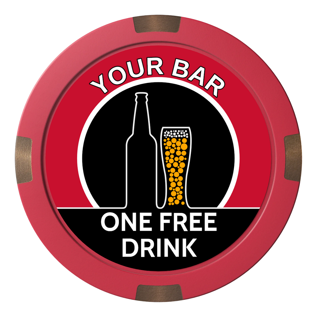 Beer and Glass Composite & Metal Hybrid Poker Chips - Red - Front
