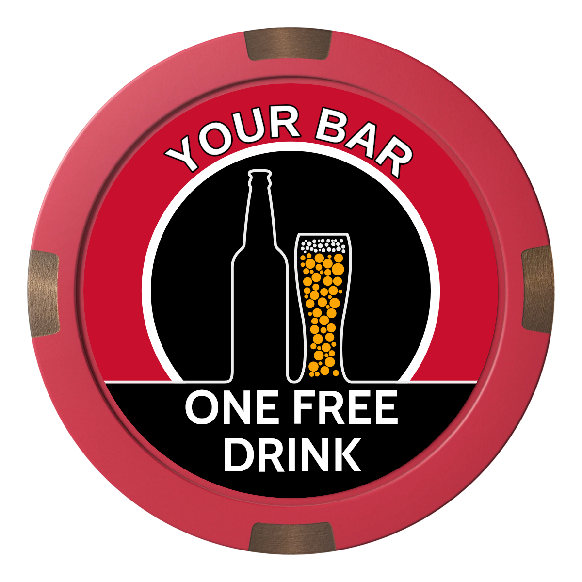 Beer and Glass Composite & Metal Hybrid Poker Chips - Red - Front