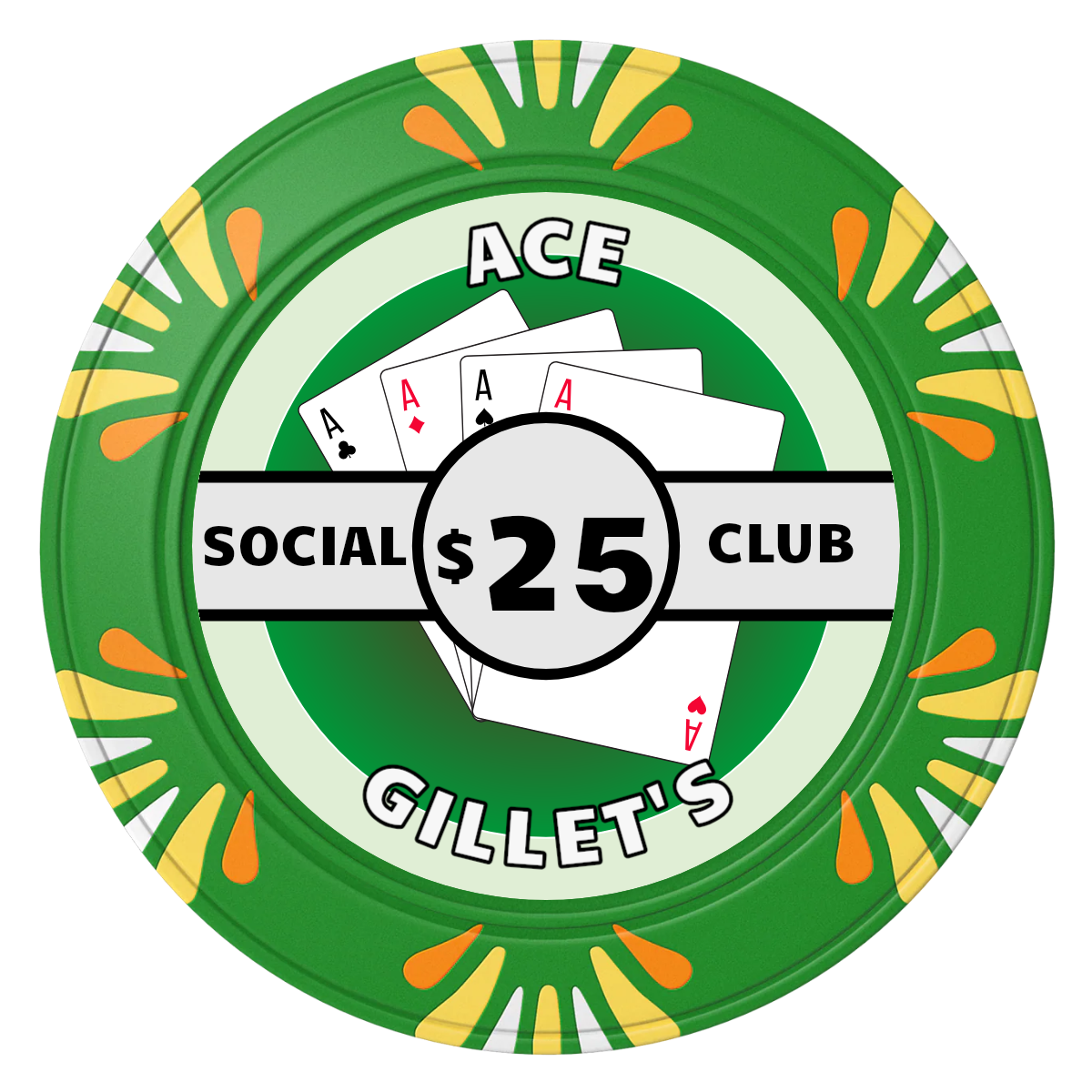 Ace Gillet's Clay Poker Chips - Green / Macau / 40mm - Front