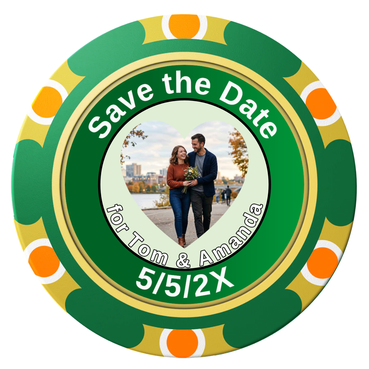 Save the Date #01 Clay Poker Chips - Green / Monte Carlo / 40mm - Front