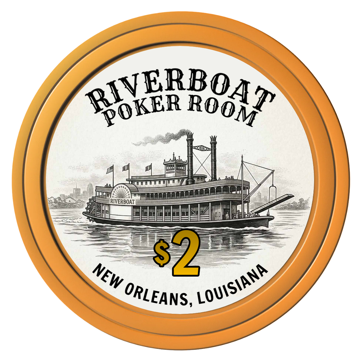 Riverboat Poker Room Composite Poker Chips - Orange / Solid - Front