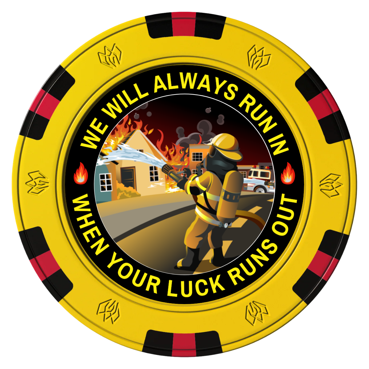 Firefighter Maltese Cross Clay Poker Chips - Yellow / 6 Spot Gem / 43mm - Front