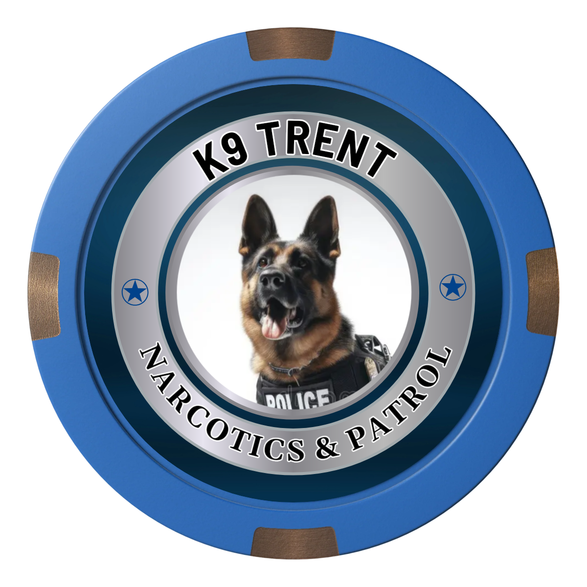 K-9 Trent Composite & Metal Hybrid Poker Chips - Blue - Front