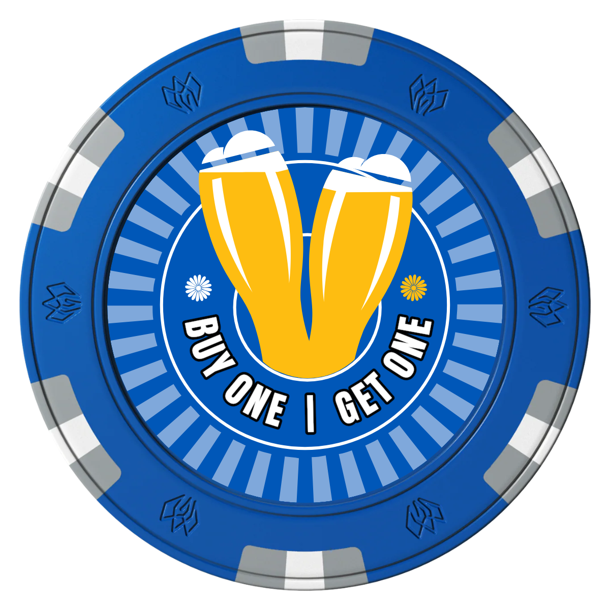Double Pint Clay Poker Chips - Blue / 6 Spot Gem / 43mm - Front